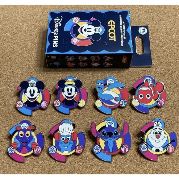 2023 Disney Parks Epcot Pavilion Symbols Mystery Box 8 Pin Complete Set Figment - Picture 1 of 11